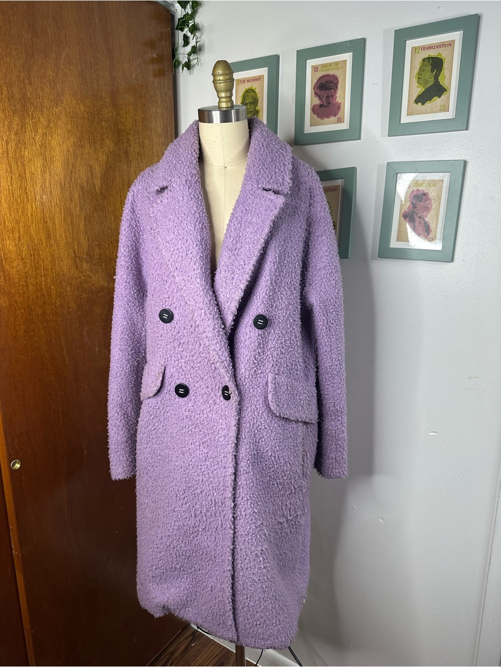 BCBGeneration Lavender Purple  Bouclé Long Double-Breasted Coat - Women's L